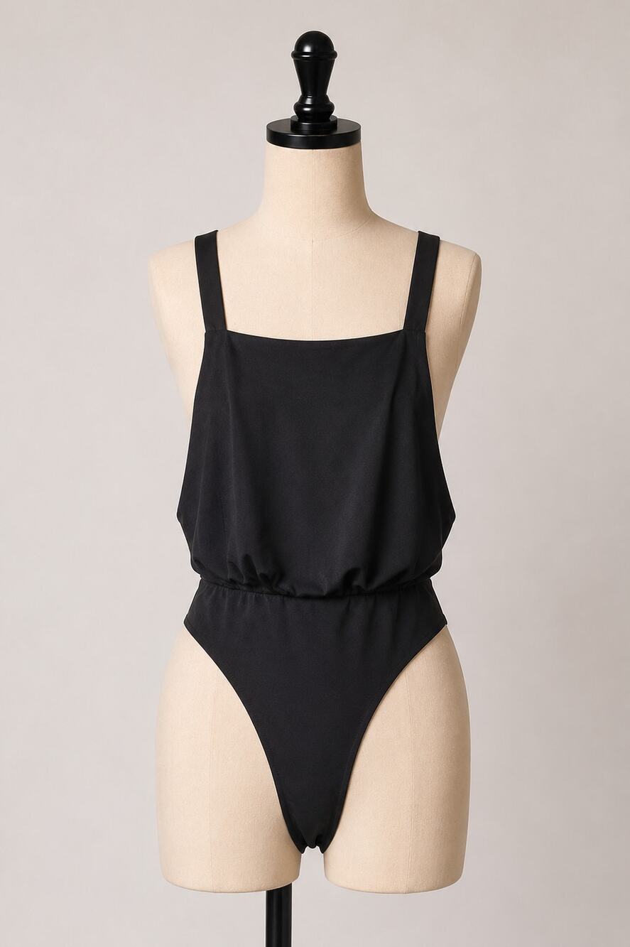 CQ by CQ Sexy Black Square Neck Low Back Zip Bodysuit Medium